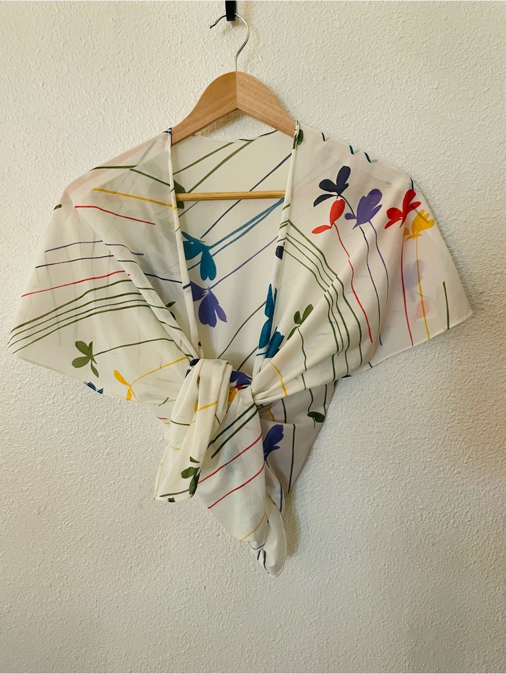 Vintage White Floral Open Front Blouse with Multicolor Floral Print Size Small